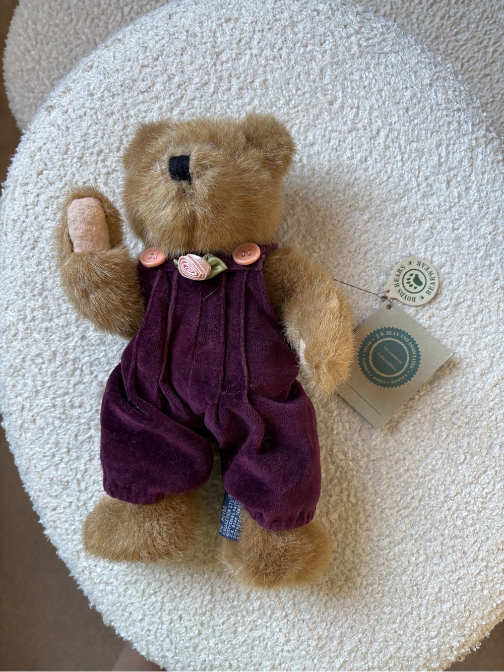 Vintage Boyds Bears Plush Teddy Bear in Burgundy Velvet Romper w/ Tags